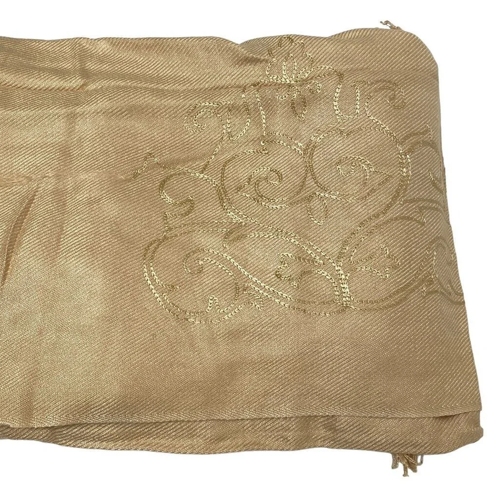 Coldwater Creek Luxury Throw Tan Empress Embroidered with Fringe NEW